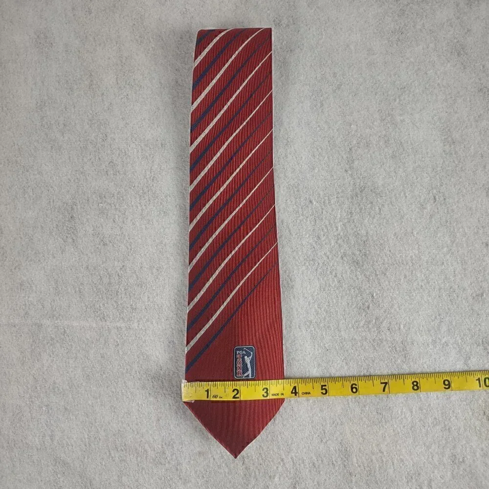 PGA Tour Men's Red, Blue, Silver Striped 100% Silk Necktie - Picture 5 of 9